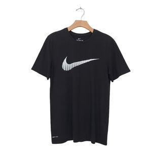 Nike Dri-Fit Athletic Cut Mens Tee Medium Black Swoosh Short Sleeve Crew Neck